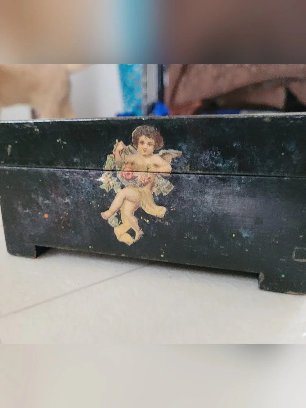 Whimsigoth Lacquer Trinket Jewelry Box Cherub Dark Romance Vintage Unique Gift